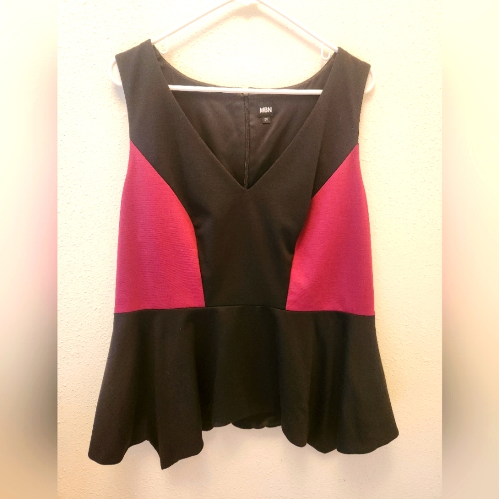 Y2K Peplum Party Going Out Top, 2X, Hot pink and black Barbiecore